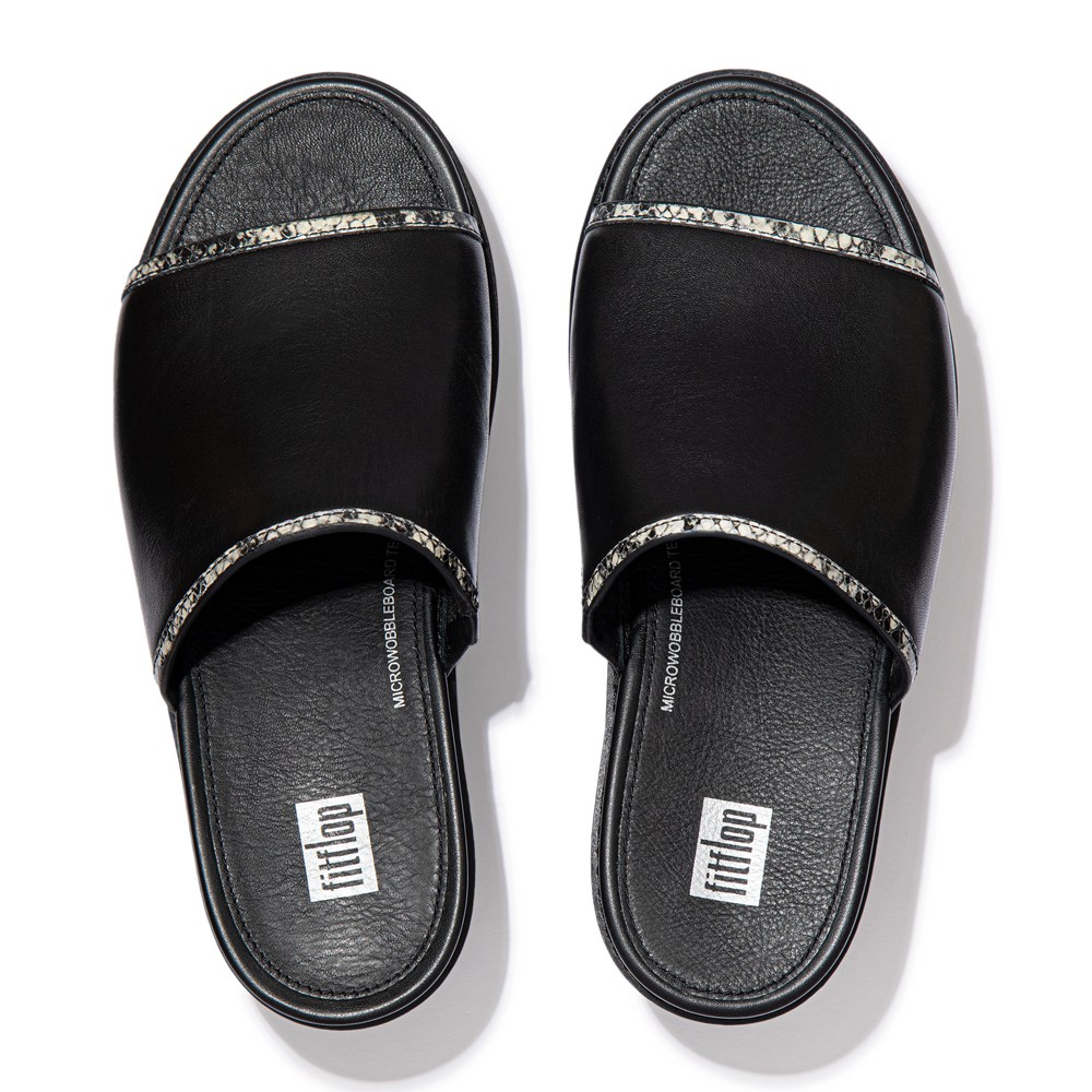 Fitflop Womens Slides - Eloise Snake-trim Espadrille - Black - 490-YHQFRJ